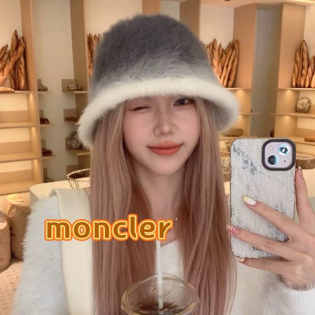 Moncler秋冬季扎染兔毛撞色毛水桶帽子女户外出游时尚盆帽