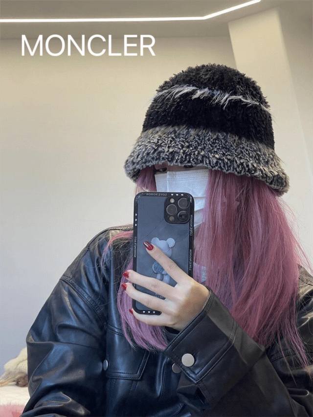 Moncler蒙口毛绒渔夫帽子女新款冬季加厚保暖护耳针织帽韩版显脸小大头围