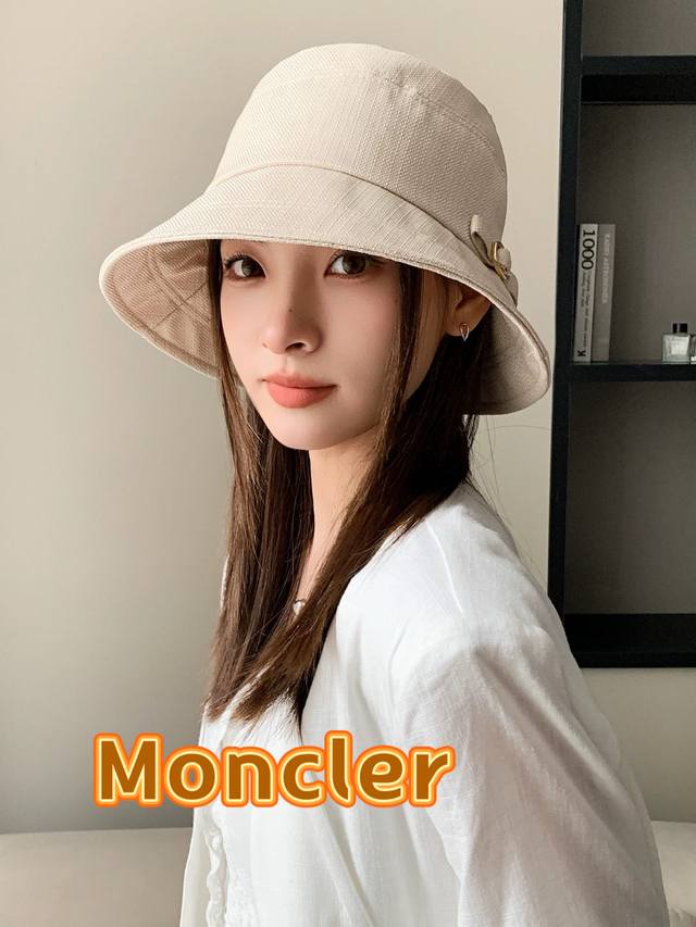 Moncler蒙口春夏新款韩版蝴蝶结渔夫帽子女遮阳帽防晒显脸小百搭休闲短檐盆帽