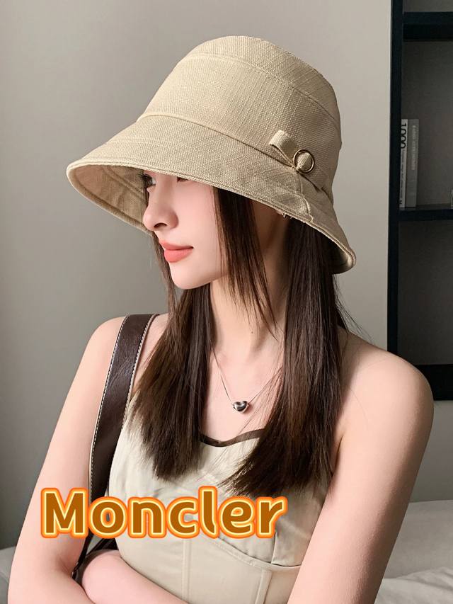 Moncler蒙口春夏新款韩版蝴蝶结渔夫帽子女遮阳帽防晒显脸小百搭休闲短檐盆帽