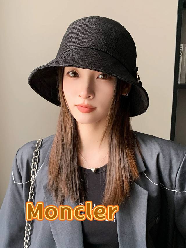 Moncler蒙口春夏新款韩版蝴蝶结渔夫帽子女遮阳帽防晒显脸小百搭休闲短檐盆帽