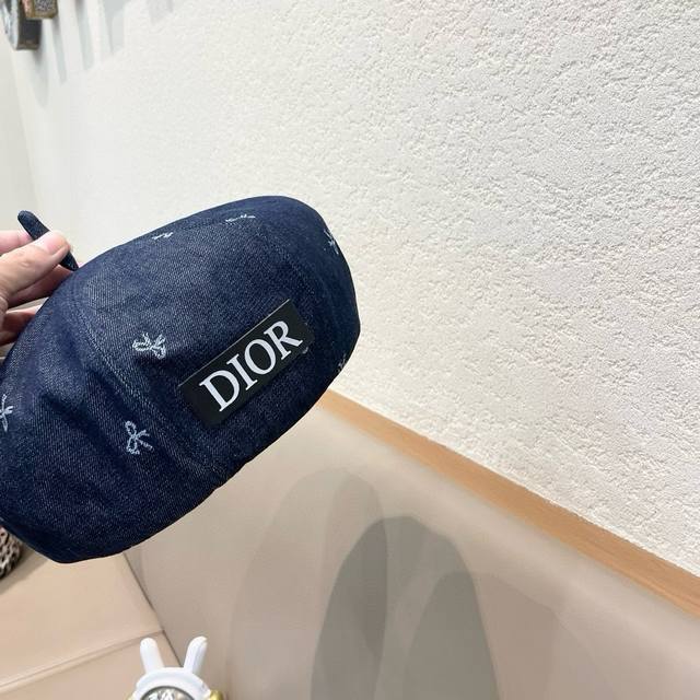 Dior 牛仔小蝴蝶结秋季新款韩系揪揪贝雷帽女时尚百搭休闲逛街画家帽潮