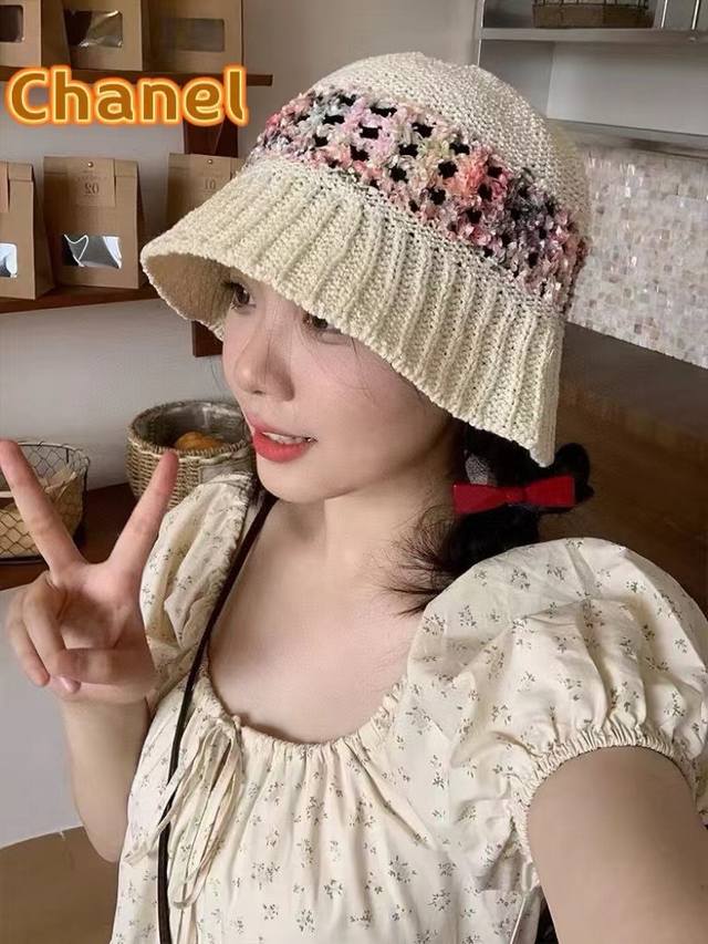 Chanel 香奈儿日系镂空编织渔夫帽子女春夏季 新款遮阳防晒大头围韩版显脸